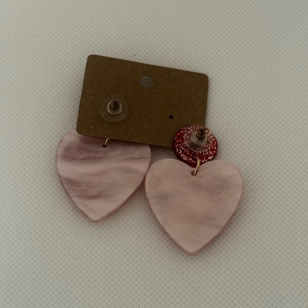 Red & Pink Heart Acrylic Earrings – Glitter Layered Drop – NWT - Picture 7 of 7